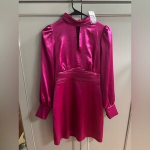 NWT Versona Lincoln Satin Pink Sheath Dress with Bishop Sleeves sz 0